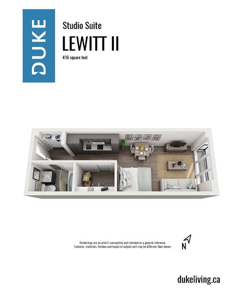 Floor plan for studio, 1 bath, 417 sqft